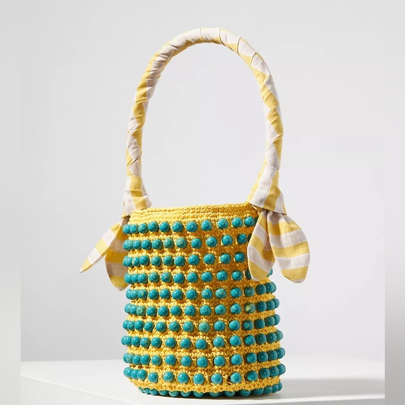 Lele Sadoughi Handbags - Lele Sadoughi • Beatrix Stone Turquoise Sunflower Crochet Bucket Bag